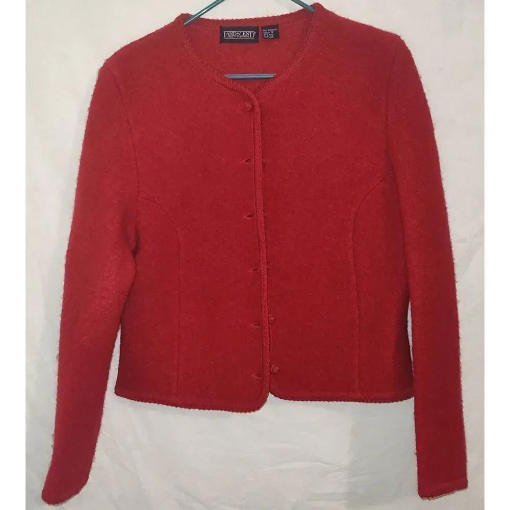Lands' End Vintage 100% wool cardigan Size 12 Red